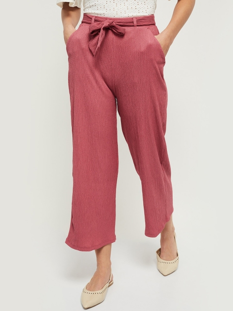 

max Women Pink Solid Mid-Rise Culottes Trousers