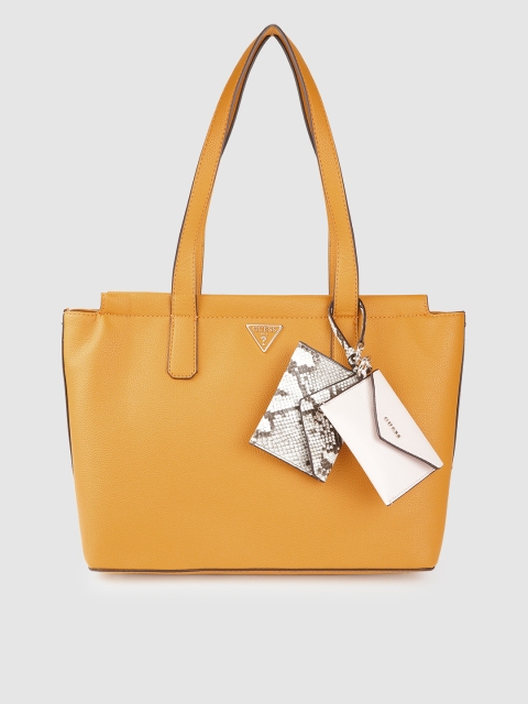 

GUESS Mustard Yellow Solid Structured Shoulder Bag