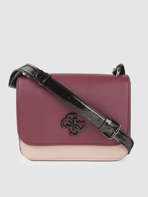 

GUESS Burgundy & Beige Colourblocked Sling Bag