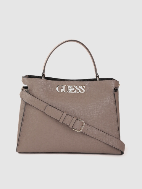 

GUESS Taupe Solid Structured Handheld Bag with Detachable Sling Strap