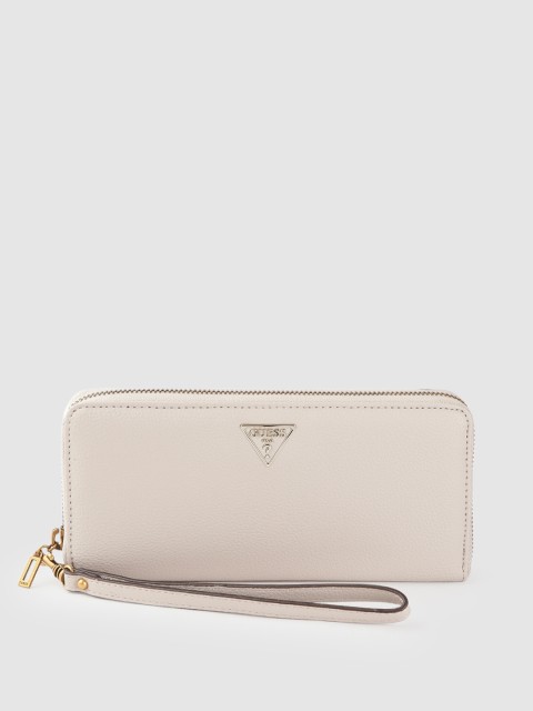 

GUESS Women Off White Solid Zip Around Wallet with Wrist Loop