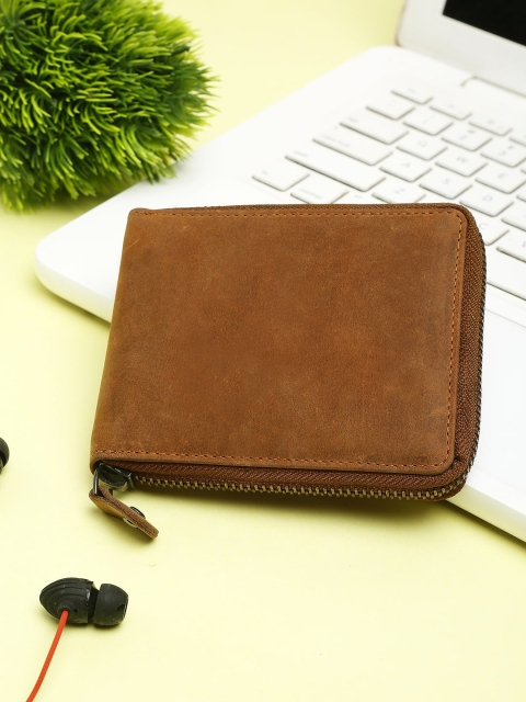 

Teakwood Leathers Men Tan Solid Leather Zip Around Wallet