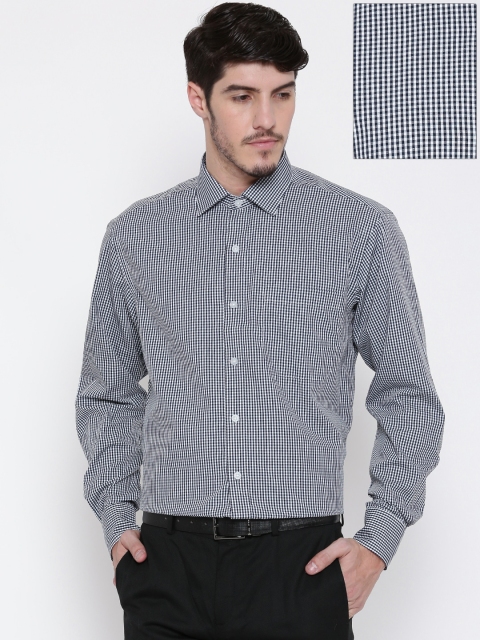 

John Players Men Navy & White Checked Formal Shirt, Navy blue