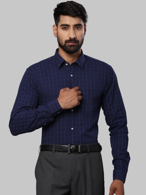 

Next Look Men Blue Windowpane Checks Opaque Checked Formal Shirt