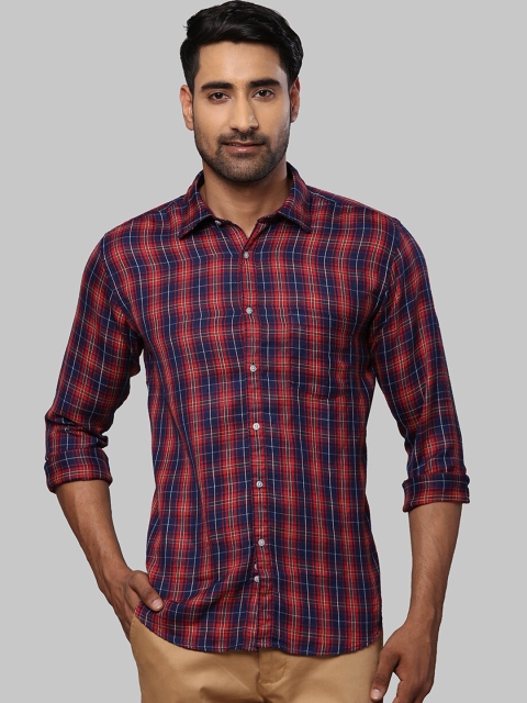 

Next Look Men Red & Navy Blue Opaque Checked Formal Shirt