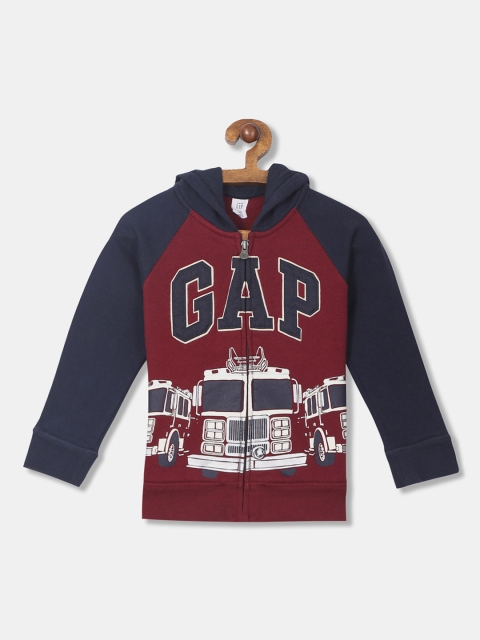 

GAP Infant Boy Maroon Printed Hooded Sweatshirt, Red