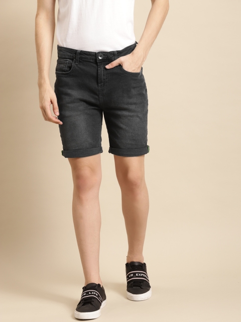 

United Colors of Benetton Men Charcoal Grey Washed Slim Fit Denim Shorts