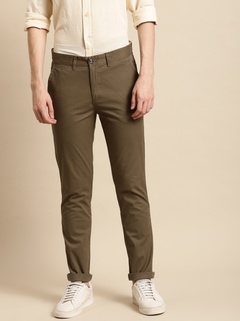 

United Colors of Benetton Men Olive Brown Solid Slim Fit Chinos