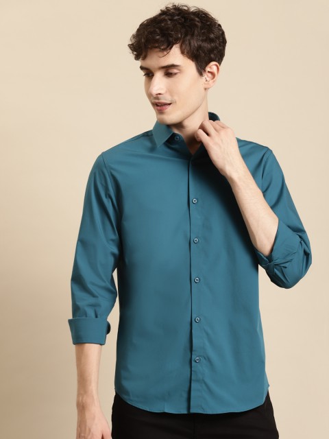 

United Colors of Benetton Men Teal Blue Solid Slim Fit Casual Shirt