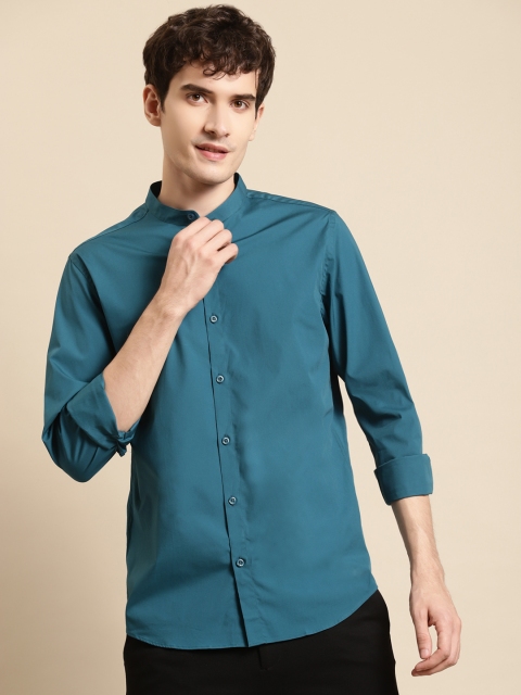 

United Colors of Benetton Men Teal Blue Solid Slim Fit Casual Shirt