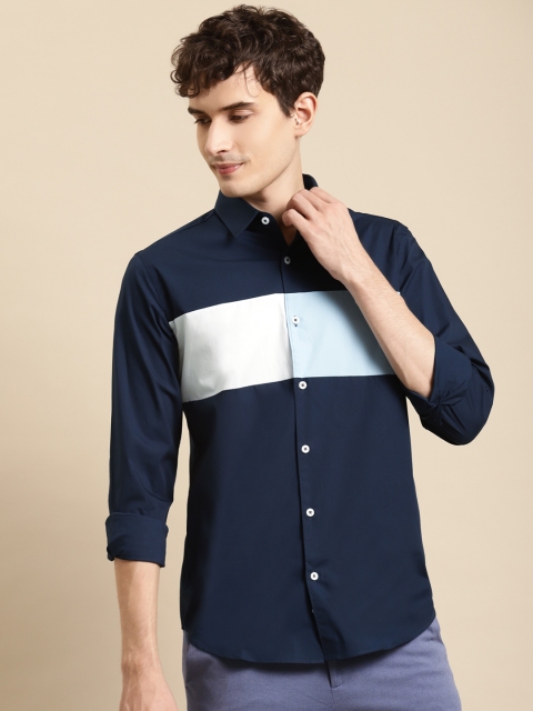 

United Colors of Benetton Men Navy & White Colourblocked Casual Shirt, Navy blue