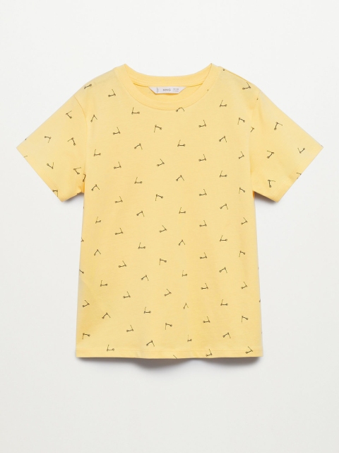 

Mango Kids Boys Yellow & Black Cotton Printed T-shirt
