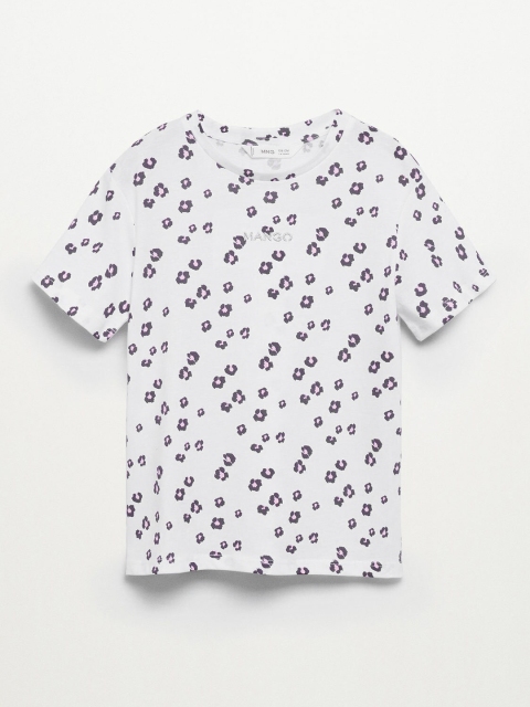 

Mango Kids Girls White & Black Leopard Printed Cotton T-shirt