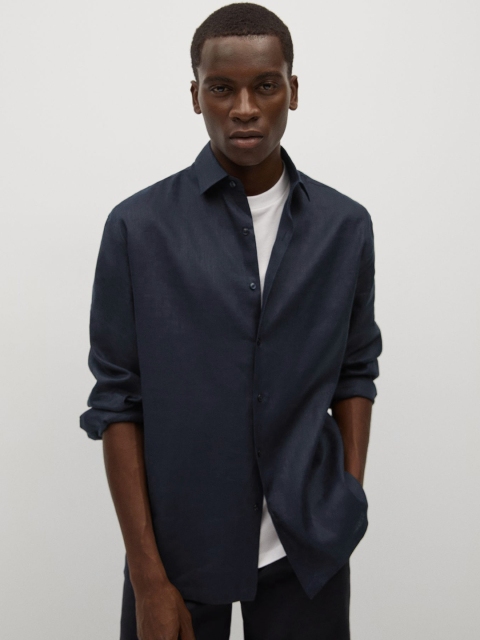 

MANGO MAN Men Navy Blue Opaque Casual Shirt