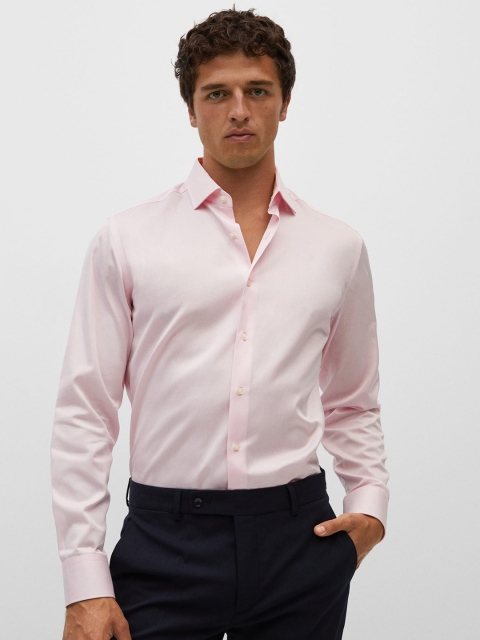 

MANGO MAN Pink Pure Cotton Slim Fit Solid Smart Casual Shirt