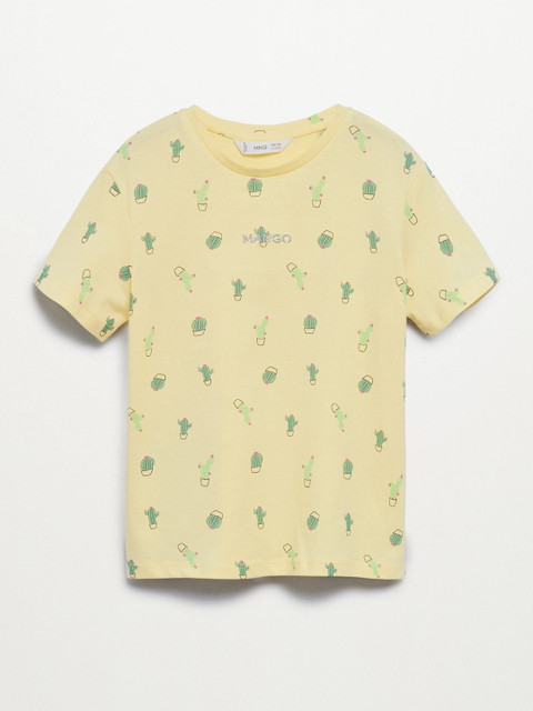 

Mango Kids Girls Yellow & Green Cactus Print Cotton T-shirt
