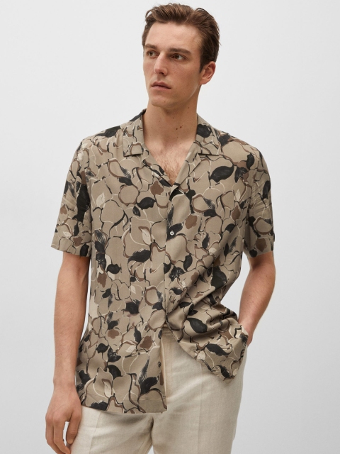 

MANGO MAN Taupe & Black Printed Casual Shirt