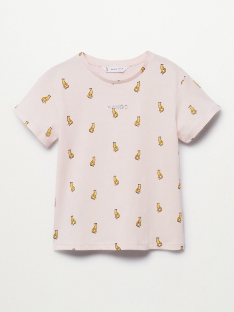 

Mango Kids Girls Pink & Yellow Animal Printed Cotton T-shirt
