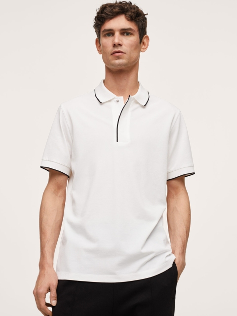 

MANGO MAN Men White Polo Collar T-shirt