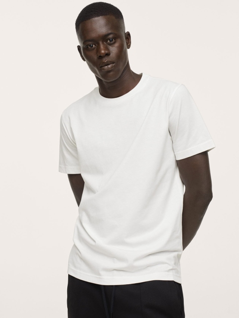 

MANGO MAN White Pure Cotton Solid T-shirt