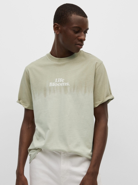 

MANGO MAN Men Green Tie and Dye Ombre Dyed Organic Cotton T-shirt