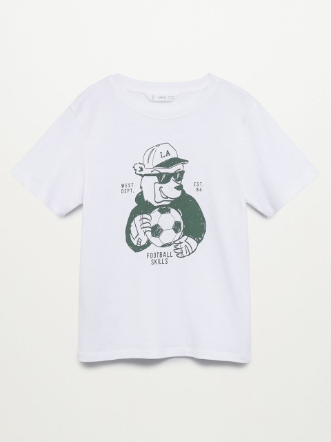 

Mango Kids Boys White & Green Cotton Graphic Printed T-shirt