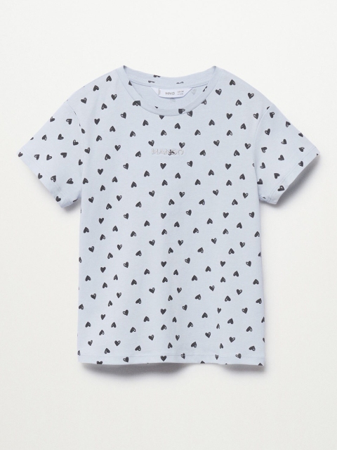 

Mango Kids Girls Blue Heart Print Cotton T-shirt