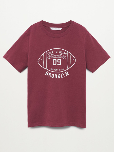 

Mango Kids Boys Maroon White Pure Cotton Printed Pure Cotton T-shirt