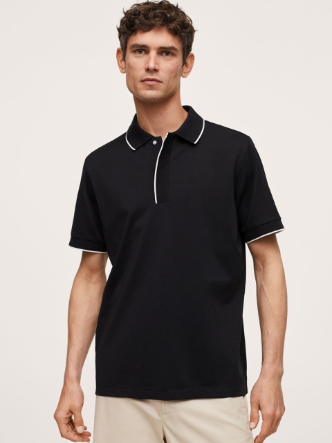 

MANGO MAN Black Solid Polo Collar T-shirt