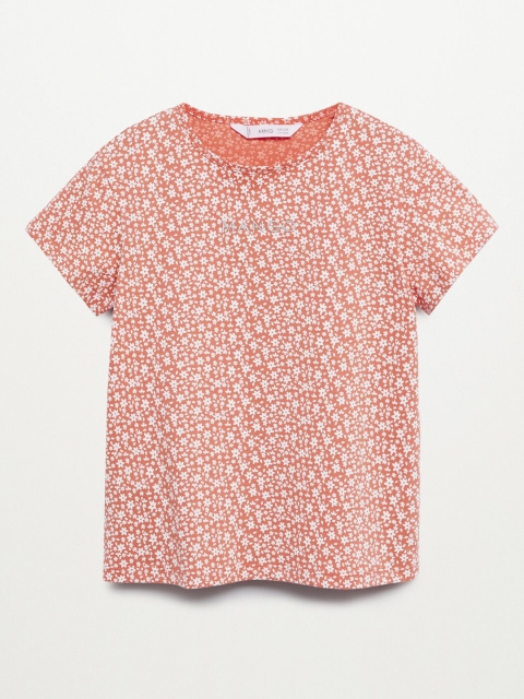 

Mango Kids Girls Orange & White Floral Print Cotton T-shirt