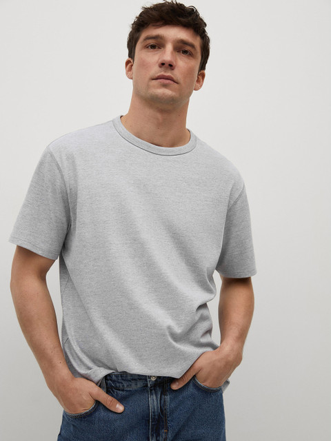 

MANGO MAN Men Grey Melange Organic Cotton T-shirt