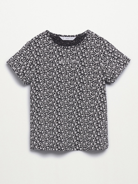 

Mango Kids Girls Navy Blue & White Floral Printed Cotton T-shirt