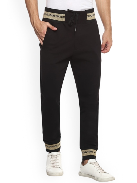 

Versace Jeans Couture Men Black & Gold-Coloured Solid Cotton Joggers