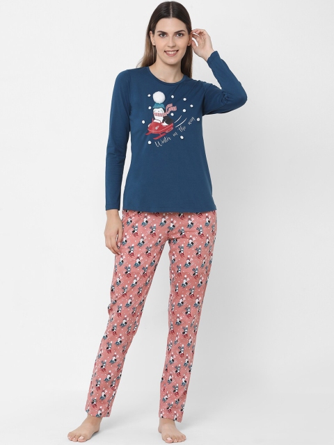 

Sweet Dreams Women Navy Blue & Pink Printed Top & Pyjama Set