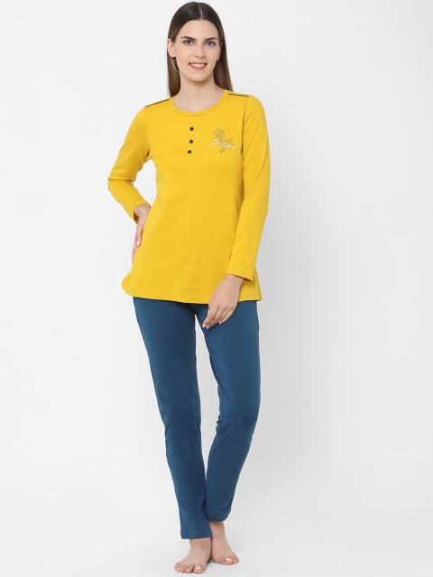 

Sweet Dreams Women Mustard & Navy Blue Printed Night Suit