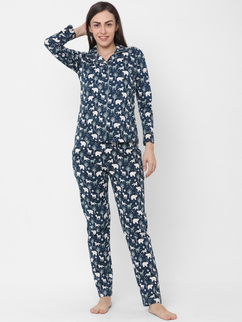 

Sweet Dreams Women Navy Blue & White Printed Night suit