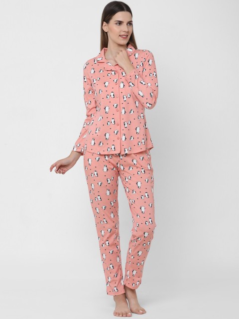 

Sweet Dreams Women Coral & White Printed Night Suit