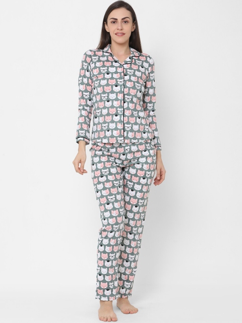 

Sweet Dreams Women Grey & Pink Printed Night suit