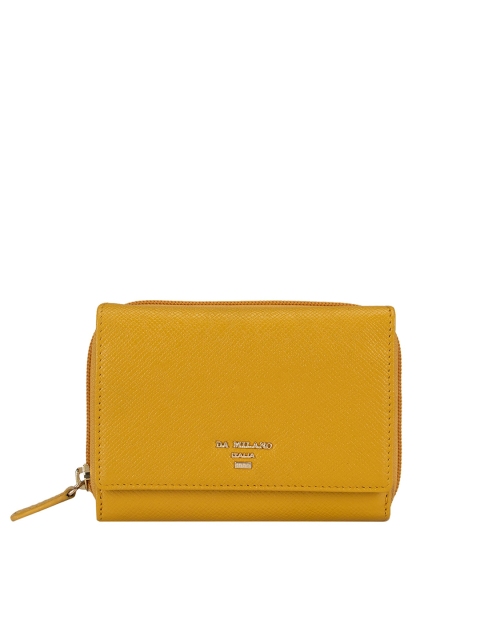 

Da Milano Women Yellow Textured Zip Around Wallet