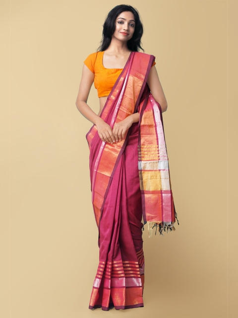 

Unnati Silks Maroon & Gold-Toned Zari Art Silk Sustainable Patola Saree