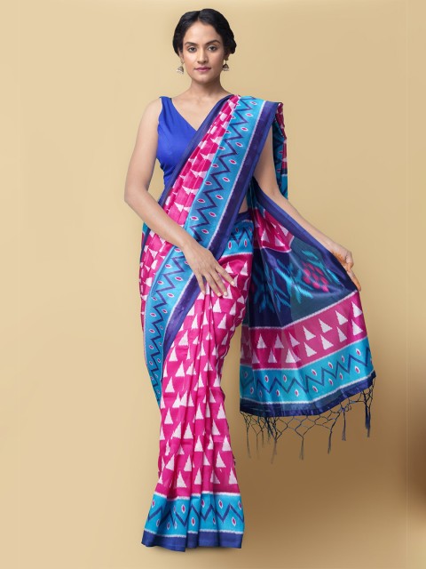 

Unnati Silks Pink & White Art Silk Sustainable Patola Saree