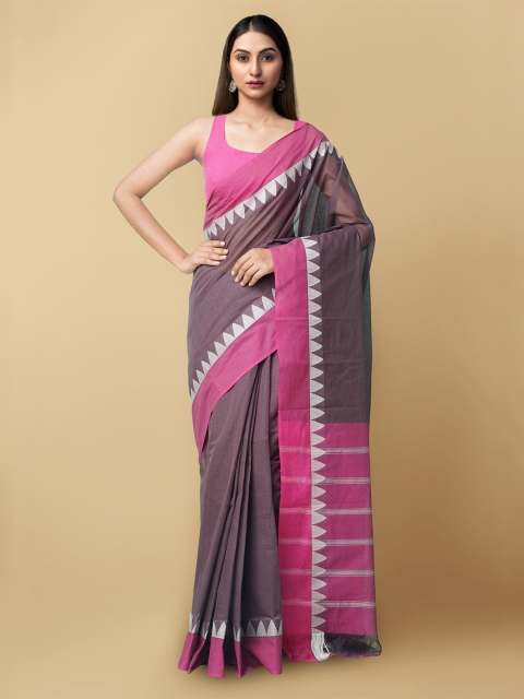 

Unnati Silks Grey & Pink Zari Pure Cotton Sustainable Mangalagiri Saree