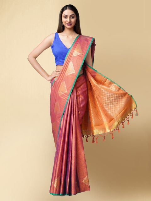 

Unnati Silks Blue & Orange Woven Design Zari Art Silk Patola Sustainable Saree
