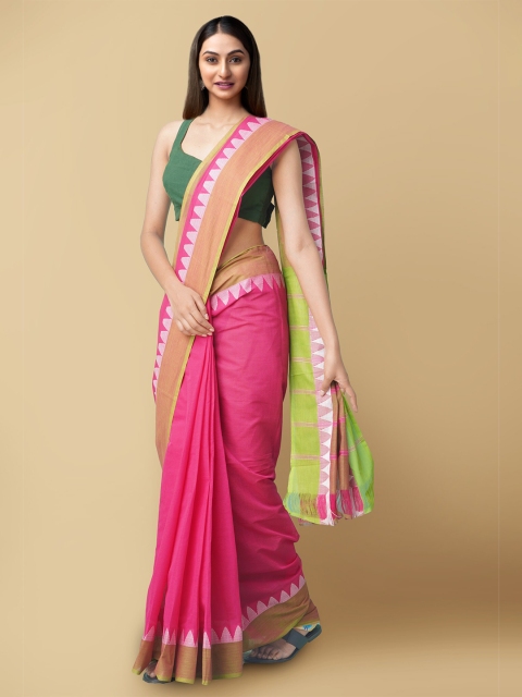 

Unnati Silks Pink & Green Pure Cotton Mangalagiri Sustainable Saree