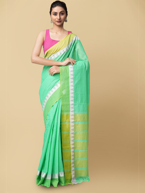 

Unnati Silks Women Green & Yellow Pure Pavani Mangalagiri Cotton Saree