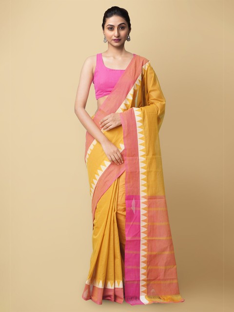 

Unnati Silks Yellow & Pink Pure Cotton Mangalagiri Sustainable Saree