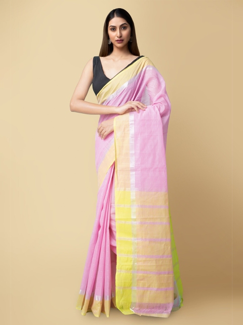 

Unnati Silks Women Pink & Yellow Pure Pavani Mangalagiri Cotton Saree