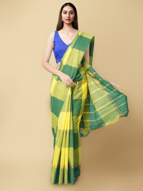 

Unnati Silks Women Green & Yellow Pure Pavani Mangalagiri Cotton Saree