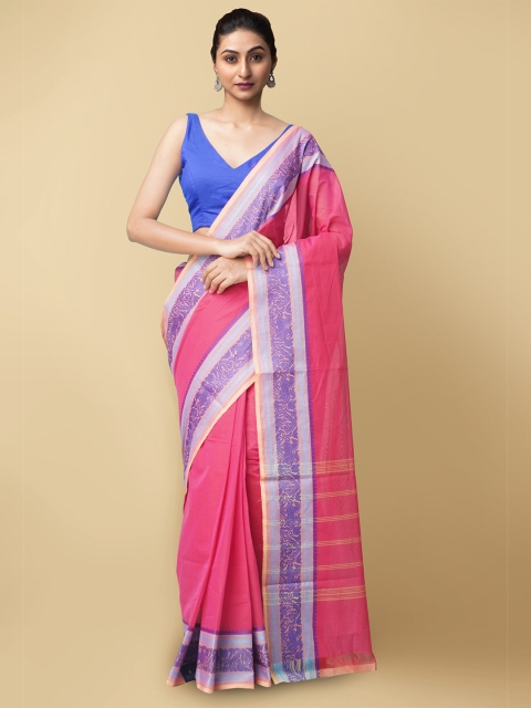 

Unnati Silks Women Pink & Purple Pure Handloom Pavani Chettinad Cotton Saree