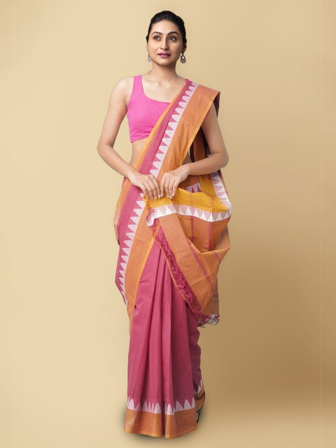 

Unnati Silks Maroon & Orange Zari Pure Cotton Mangalagiri Sustainable Saree